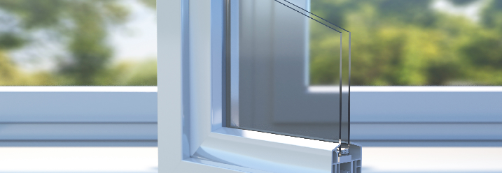 Ausschnitt von Fensterrahmen und Mehrfachverglasung